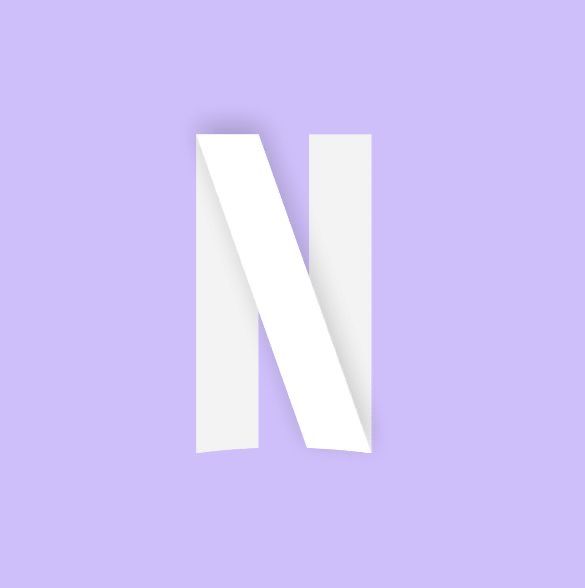 the letter n is made up of two strips of white paper on a purple background