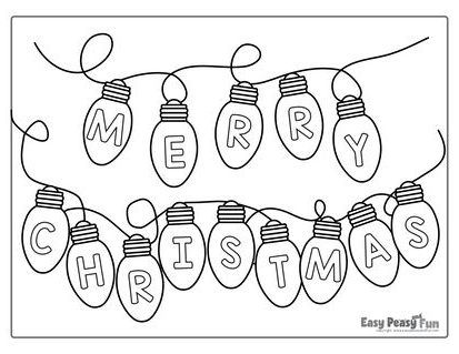 merry christmas lights coloring page with the word merry on it and an ornament hanging from