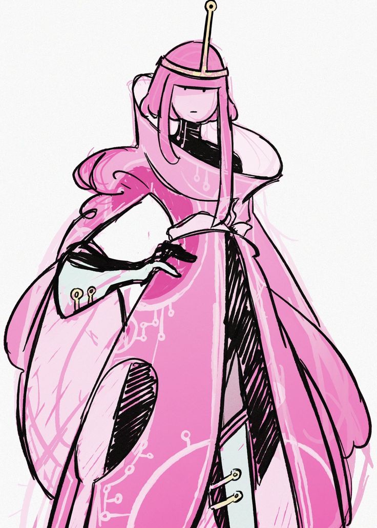 a drawing of a woman in a pink dress