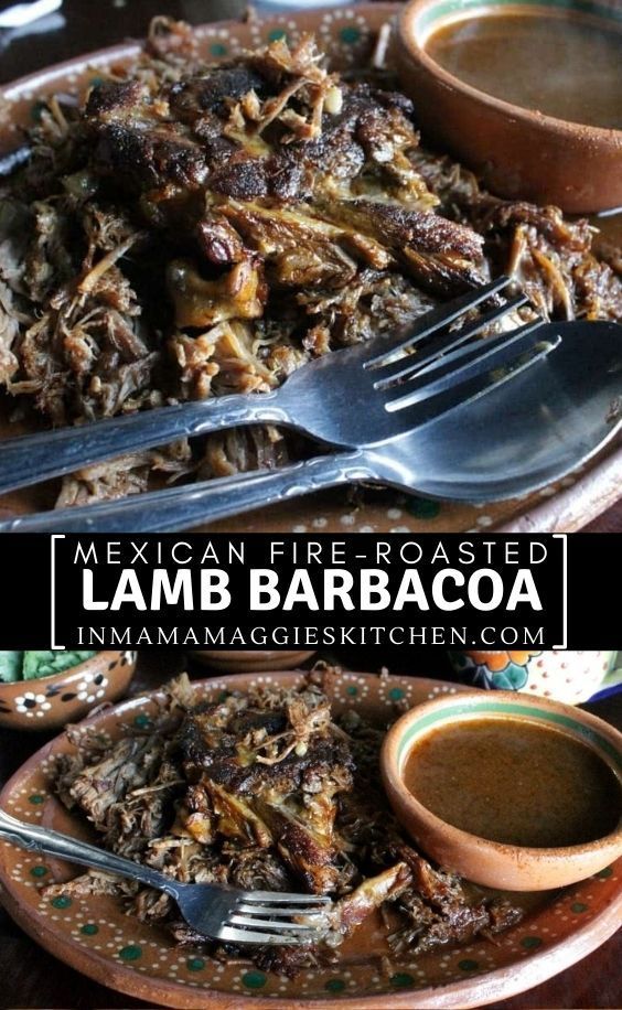 two plates with food on them and the words, mexican fire roasted lamb barbacoa