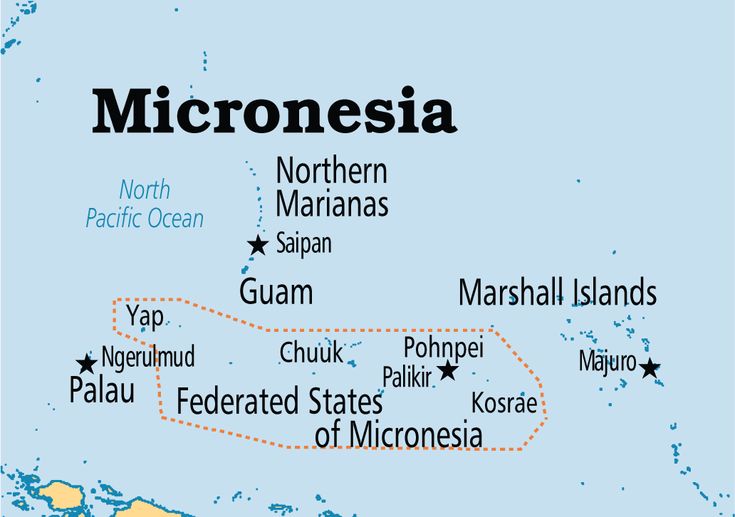 the map of micronesiana, with all its major cities and towns on it