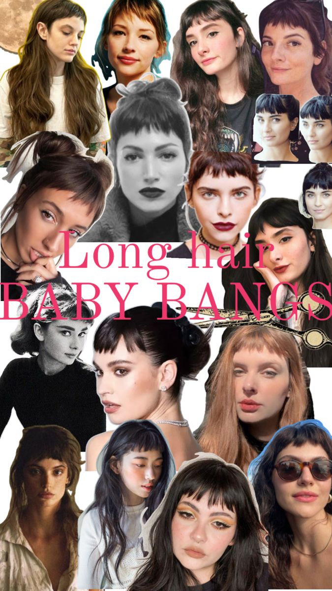 Long hair baby cuts board Baby Bangs Long Hair Straight, Baby Bangs Haircut, Baby Bangs Bob, Baby Bangs Curly Hair, Microbangs Long Hair, Long Hair Baby Bangs, Baby Bangs Round Face, Baby Bangs Long Hair, Growing Out Bangs