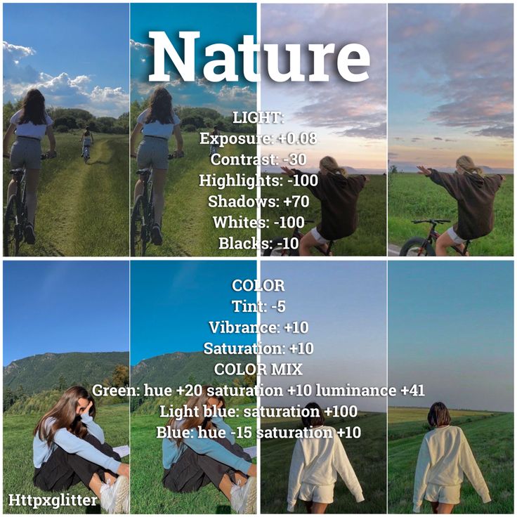 a collage of photos showing the various features of a woman riding a bike in nature