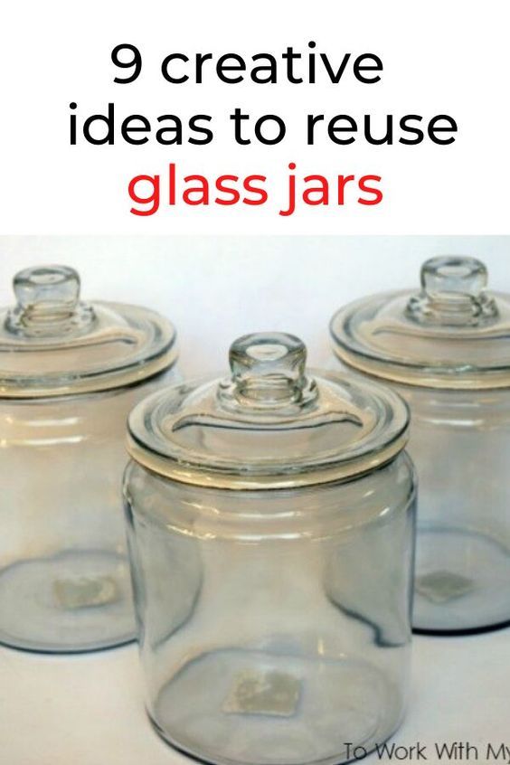 three glass jars with lids and the words 9 creative ideas to reuse glass jars