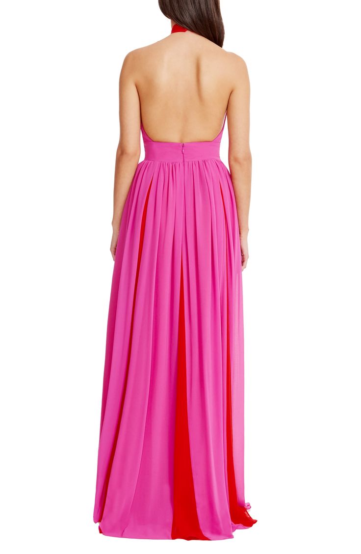 Turn heads in this vibrant two-tone gown cut from luscious chiffon and designed in a sleek halter silhouette. 57 1/2" length Hidden back-zip closure Halter neck Lined 100% polyester Machine wash, dry flat Imported Shop Dress, Halter Gown, Dress The Population, Halter Neck, Beautiful Dresses, Poppies, Two Tone, Dress Shop, Top Brands