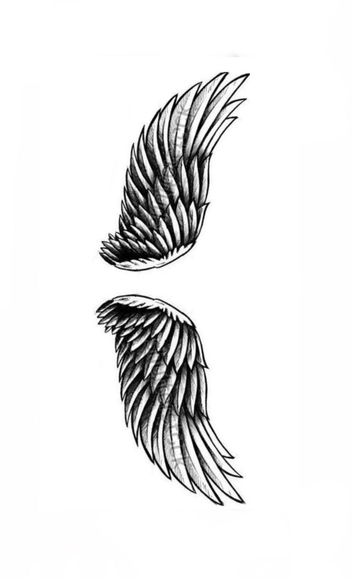 two black and white wings are shown in this tattoo art design, which is drawn on paper