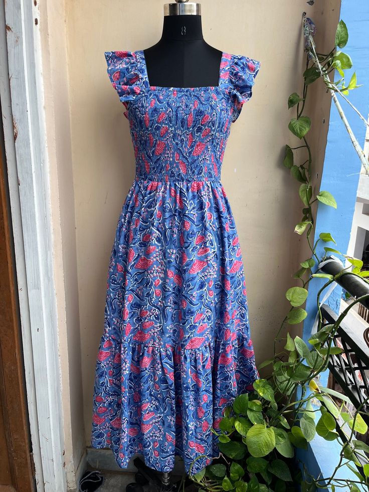 Hand Block Printed Dress, Indian Tunics, Hand Printed Dress, Indian Cotton Long Gown, Indian Cotton Dress, adjustable strap sleeveless dress Long Gown Indian, Indian Cotton Dress, Gown Indian, Cotton Voile Dress, Indian Tunic, Voile Dress, Fabric Gift Wrap, Printed Summer Dresses, Dress Indian