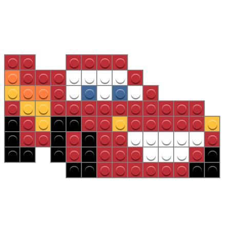 three lego blocks with different colors and shapes on them, all arranged in the same pattern