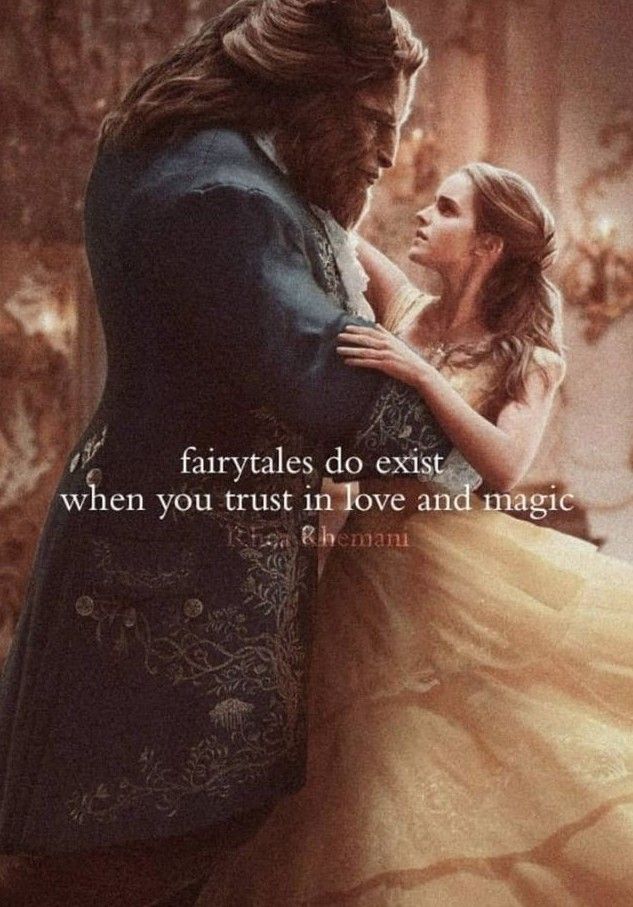 beauty and the beast quote with an image of princess and beast in front of her