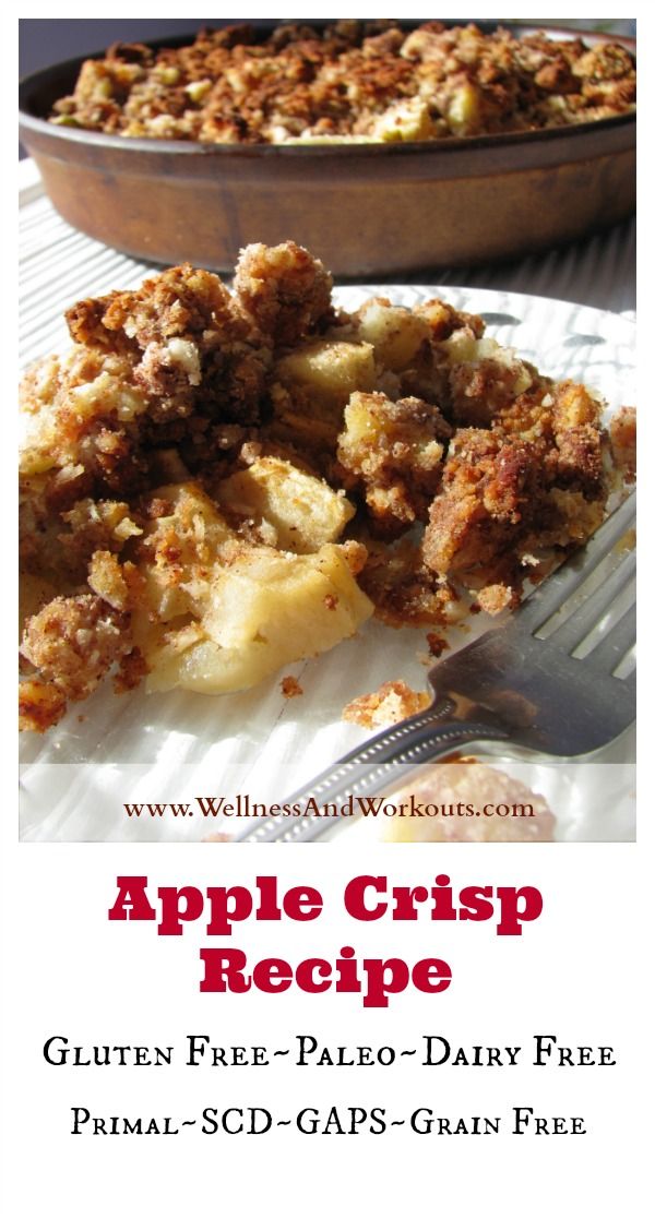 an apple crisp recipe on a plate with a fork