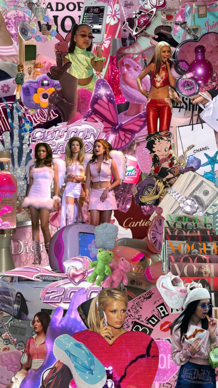 a collage of barbie dolls and other items in pink, blue, purple and white