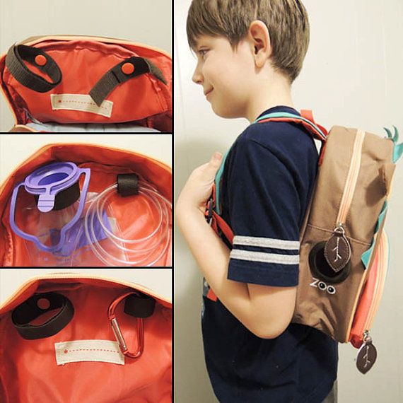 This sweet animal friends modified backpack for tube fed children will bring a smile to your face and brighten your little ones day. Choose from 25 different animals, in lots of fun colors. These backpacks are made by skiphop and modified by me, so they are high quality all the way. The modifications include a grommet on the left side for easy access to g-tube site, and two velcro straps attached with snaps on the upper inside of the bag, one strap for holding the feeding bag and the other to... Gtube Feeding, Children Hospital, Kam Snaps, Adaptive Clothing, Feeding Tube, Baby Belly, Feeding Kids, Large Bag, Velcro Straps