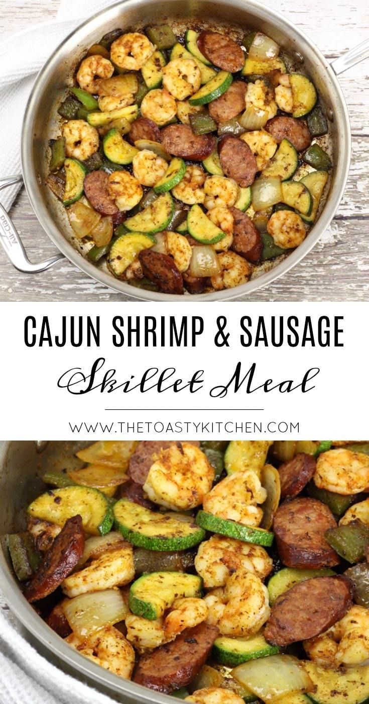 cajun shrimp and sausage stir - fry with zucchini in a skillet