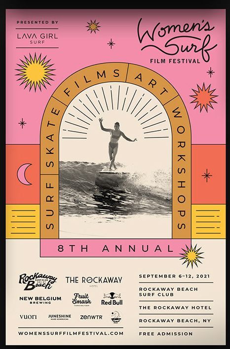 a poster for the women's surf film festival, featuring an image of a surfer