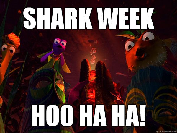 an image of some cartoon characters with words in front of them that say, shark week hoo ha?