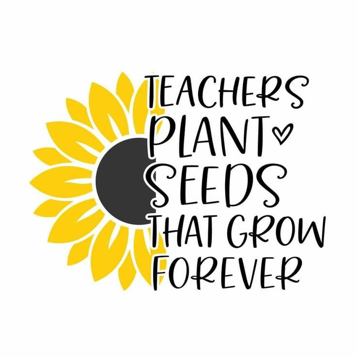 the words teachers plant seeds that grow forever are shown in black and yellow on a white background