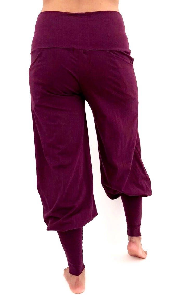 "Casual, comfortable, and stylish. Our take on a very old and traditional look. We have taken this great herim pant design and combined it with the comfort of a Cotton Lycra yoga pant. Looks great with boots, sandals or just bare feet. Easy to dance in, practice yoga in and of course just look hip walking around town. Warning if you wear these pants inside your house they will forever become your go to house pants!! These pants are equipped with pockets and definitely flatter the body.. You will Solid Cotton Harem Pants For Fall, Cotton Yoga Pants With Elastic Waistband For Fall, Cotton Harem Pants For Loungewear In Fall, Cotton Harem Pants For Fall Loungewear, Fall Yoga Pants With Loosely Fitted Hips, Cotton Harem Pants For Fall, Fall Cotton Harem Pants, Relaxed Fit Cotton Yoga Pants Tapered Leg, Relaxed Fit Harem Bottoms For Fall