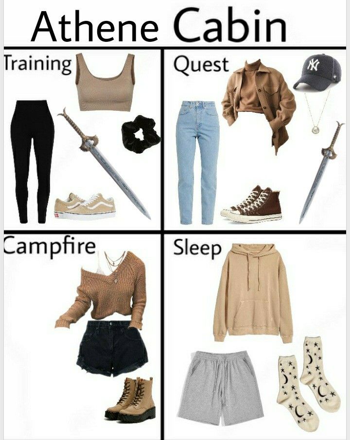 four different types of clothes with the words athene cabin