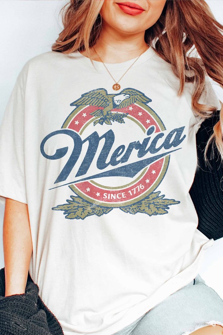 The Plus 'Merica Graphic Tee | JQ Clothing Co. American Retro Cotton Relaxed Fit Top, American Retro Relaxed Fit Cotton Top, American Retro Cotton Tops With Relaxed Fit, American Retro Cotton Top With Relaxed Fit, Relaxed Fit Crew Neck Shirt Made In Usa, American Retro Cotton Crew Neck T-shirt, Americana Crew Neck Top With Relaxed Fit, Relaxed Fit Americana Crew Neck Top, Americana Style Crew Neck Top With Relaxed Fit