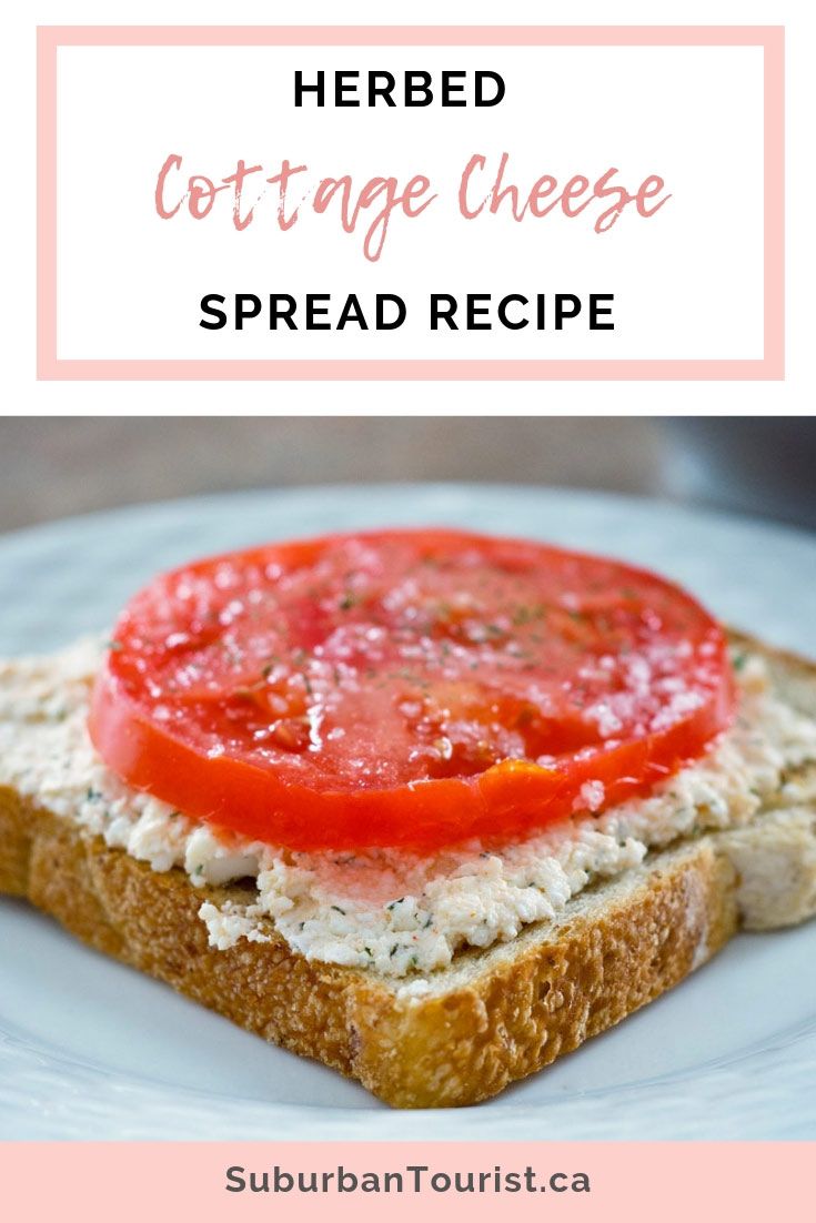 a close up of a sandwich on a plate with the words, herb cottage cheese spread recipe