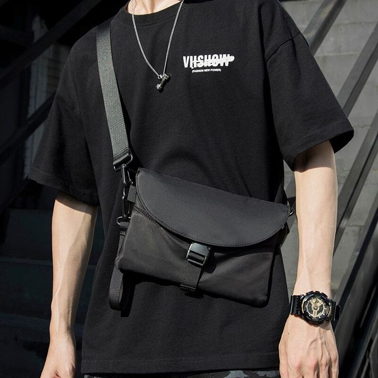 Men's Waterproof Black Nylon Messenger Bag - Wnkrs Men Messenger Bag, Bag Pack, Messenger Bag Men, Zipper Bag, Mens Fashion Trends, Chest Bag, Bagpack, Black Nylons, Zipper Bags