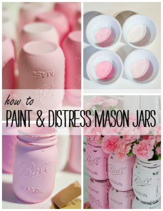 Painted Mason Jars: Pink Pink Mason Jars, Chalk Paint Mason Jars, Crafts Love, Jars Diy, Distressed Mason Jars, Mason Jar Projects, Jar Art, Mason Jar Wedding, Wedding Table Flowers