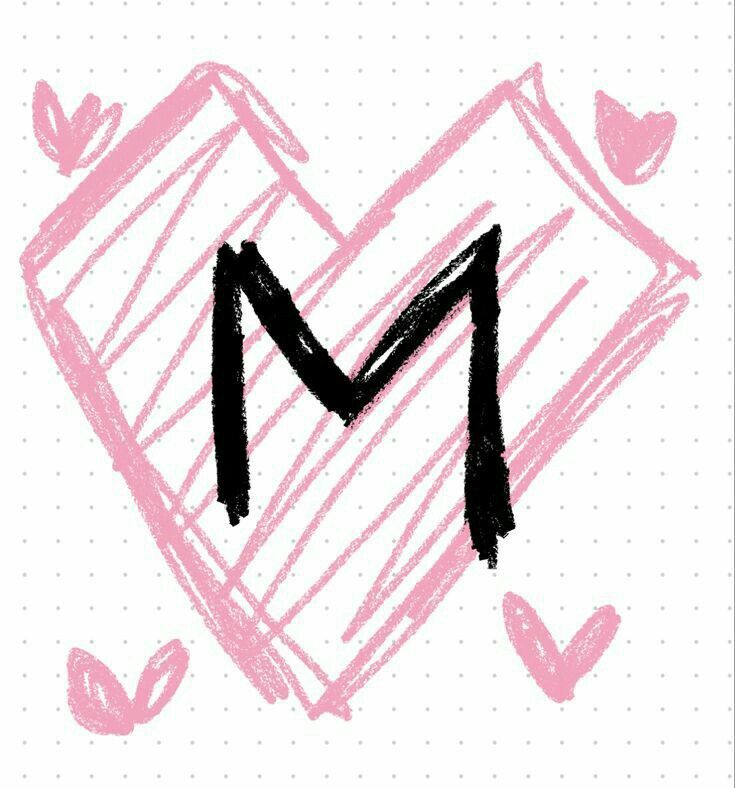 the letter m is drawn in pink and black