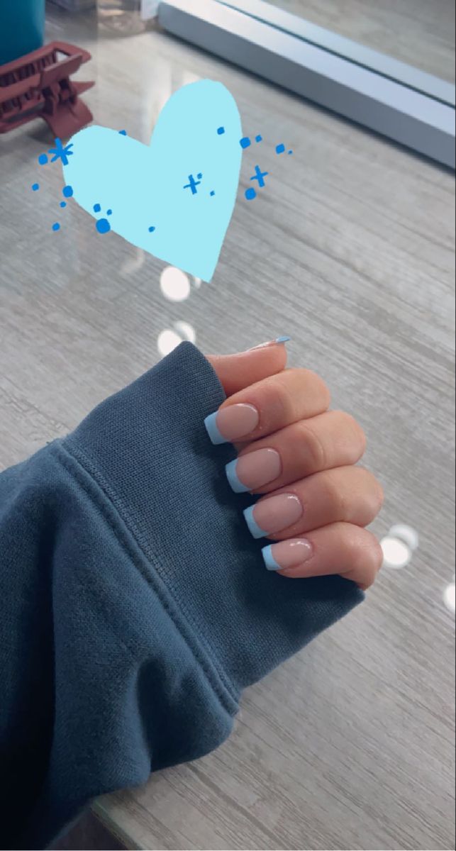 Cute Shellac Nails, French Tip Blue, Blue Square Nails, Blue Shellac Nails, Powder Blue Nails, Shellac Nails Summer, Rodeo Nails, Shellac Designs, Shellac Nail Designs