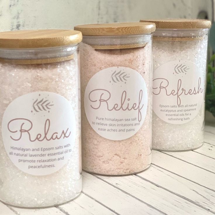 Bath Salt Containers, Mindful Gifts, Bath Products Packaging, Bath Salt Jars, Bath Salt Gift Set, Relax Bath, Bath Soak Recipe, Bath Salts Gift, Natural Bath Salts