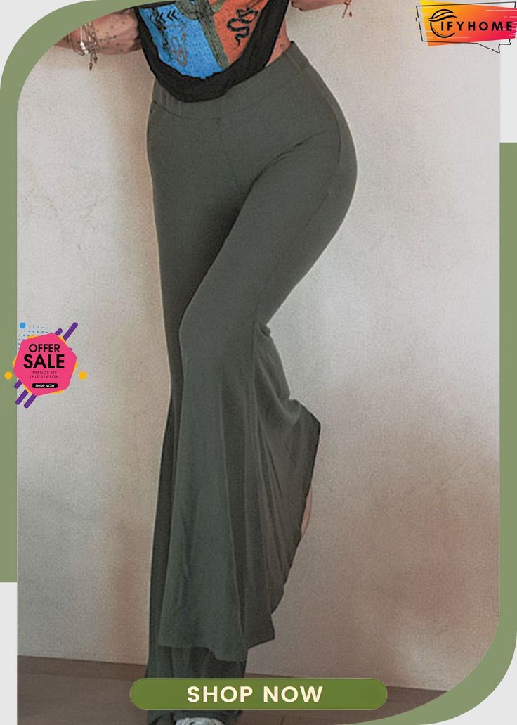 Green High Waist Fit and Flare Pants Fit And Flare Pants, Loungewear Dresses, Perfect Pant, Fashion Top, Swimwear Cover Ups, Swimwear Cover, Bell Bottom, Types Of Dresses, Types Of Skirts