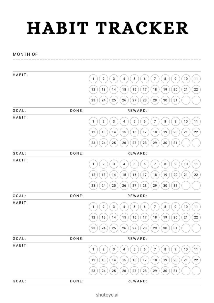 a printable habit tracker with the words habit tracker and numbers in black on white