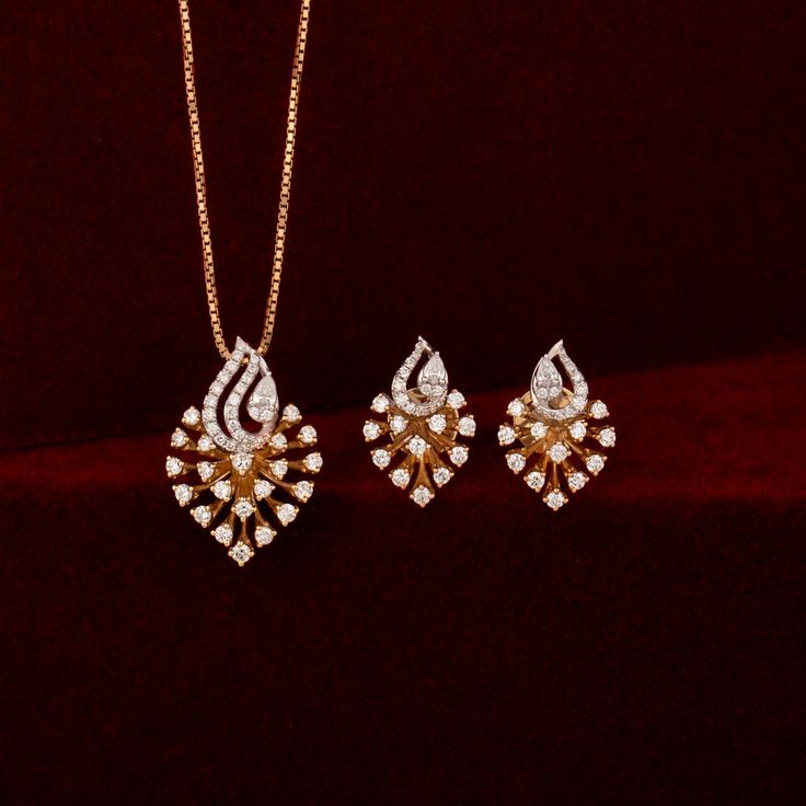 diamondmelajewels's profile picture Bling on the winter evenings with blazing style✨ SKU #DM016MPERE6273 #DM016MPDRP6273 #diamond #diamondjewellery #pendantsets #diamondpendant #leafydesign #fancystyle #rosegoldpendantset #sparkle #trendingjewellery #delicatedesign #diamondearrings #elegantdesigns #dailywearsets #diamondstuds #realdiamondpendant #exclusiveset #everydaystyle #realdiamondpendant #jewelleryaddict #equsitedesigns #readytoship #morethan30000products #igicertified Pendent Designs Gold, Real Diamond Pendant Set, Diamond Chokers, Diamond Pendant Set, Small Earrings Gold, Diamond Pendant Jewelry, Pendent Set, Indian Wedding Jewelry Sets, Diamond Tops