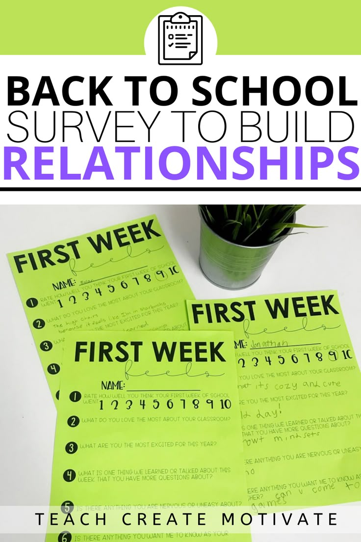 the back to school survey is shown with text overlay that reads, first week