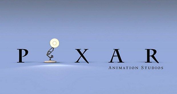 the pixar animation studio logo is shown in black letters on a blue background