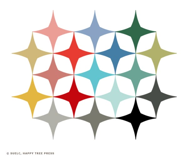 four different colored stars are arranged in the shape of a star on a white background