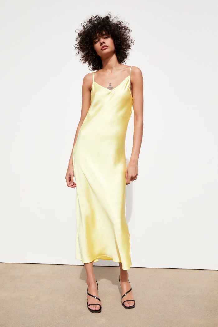 Zara Satin Dress Yellow Slip Dress, Yellow Satin Dress, Zara Satin Dress, Gold Slip Dress, Spring Wedding Guest Dress, Yellow Bridesmaid Dresses, Affordable Bridesmaid Dresses, Yellow Bridesmaids, Yellow Satin