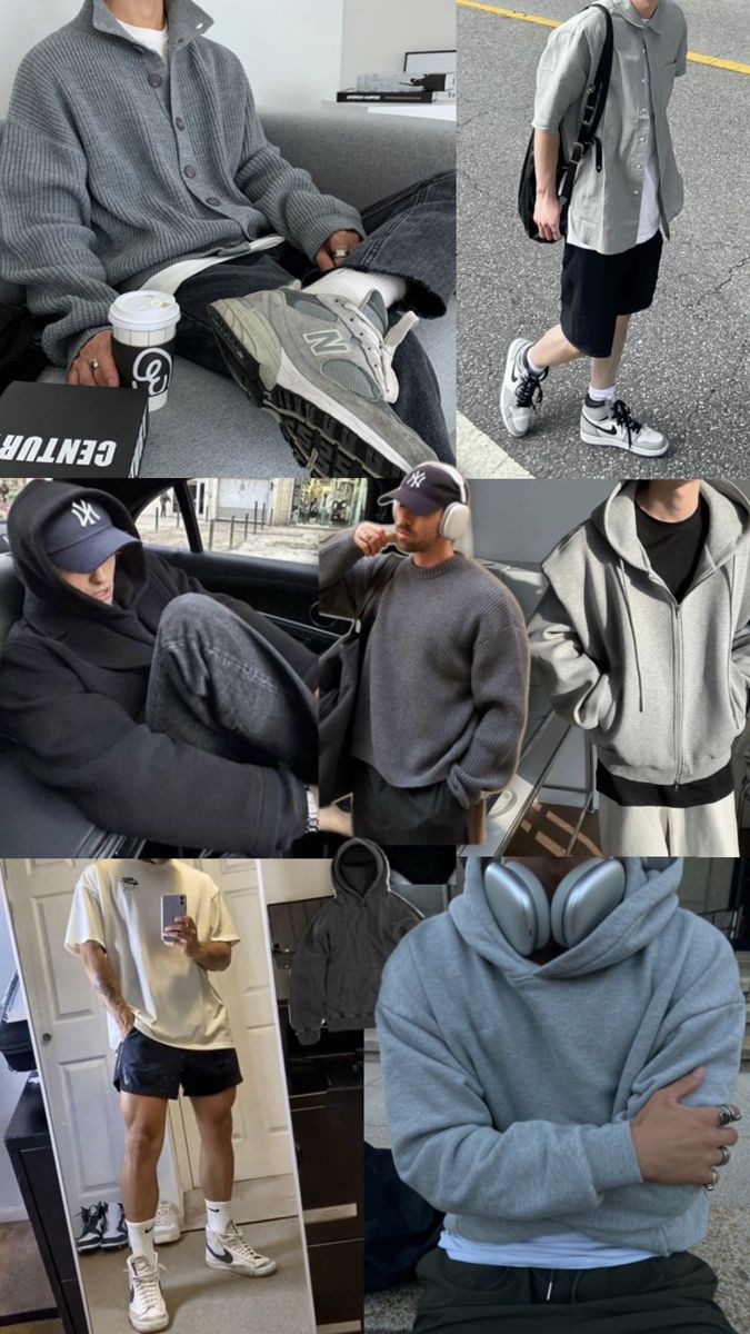 outfit vision board for men Grey Sweater Outfit Mens, Outfit Vision Board, Fashion Headphones, Headphones Outfit, Headphone Outfit, Grey Sweater Outfit, Headphone Fashion, Grey Scale, White Headphones