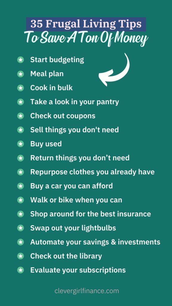 five frugal living tips to save a ton of money info graphic by cleverfinance