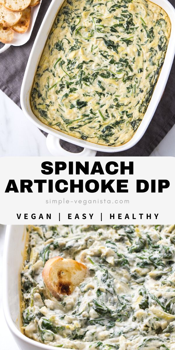 spinach artichoke dip in a white casserole dish with crackers on the side