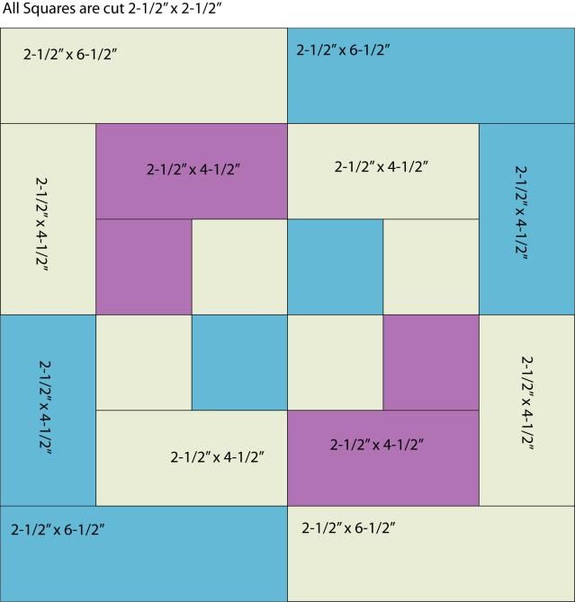 the size and width of an area with different colors on it, including two squares