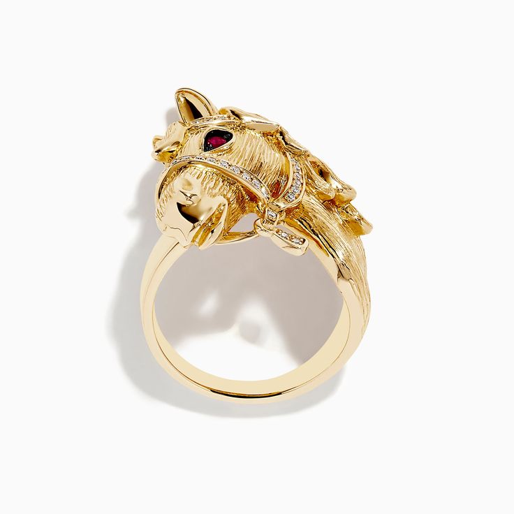 Effy Safari 14k Yellow Gold Horse Diamond Ring Exquisite Polished Yellow Gold Rings, Exquisite Yellow Gold Ring With Polished Finish, Exquisite Yellow Gold Rings With Polished Finish, 14k Gold Ruby Ring For Formal Occasions, Exquisite 14k Gold Rings With Polished Finish, Collectible Yellow Gold Rings With Diamond Accents, Exquisite Yellow Gold Collectible Rings, Exquisite 14k Gold Ruby Ring, Exquisite Collectible Ring Jewelry