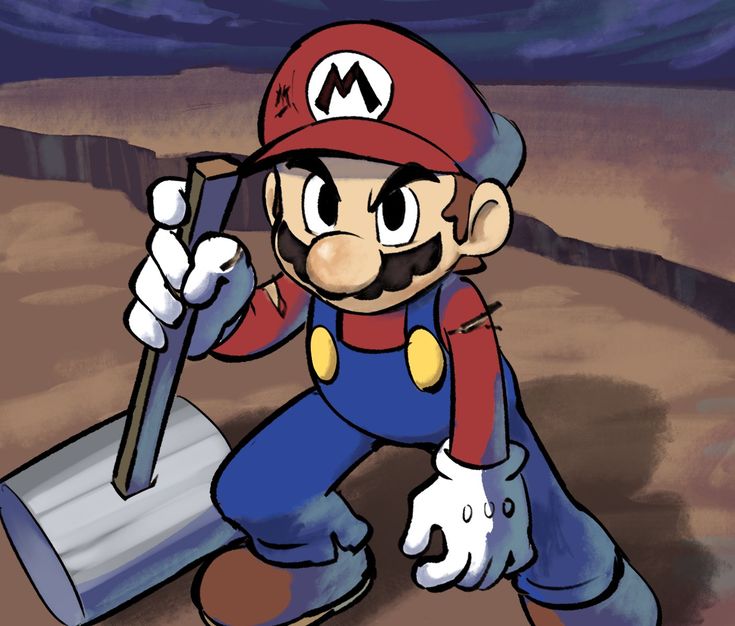 an image of mario on the ground with a shovel