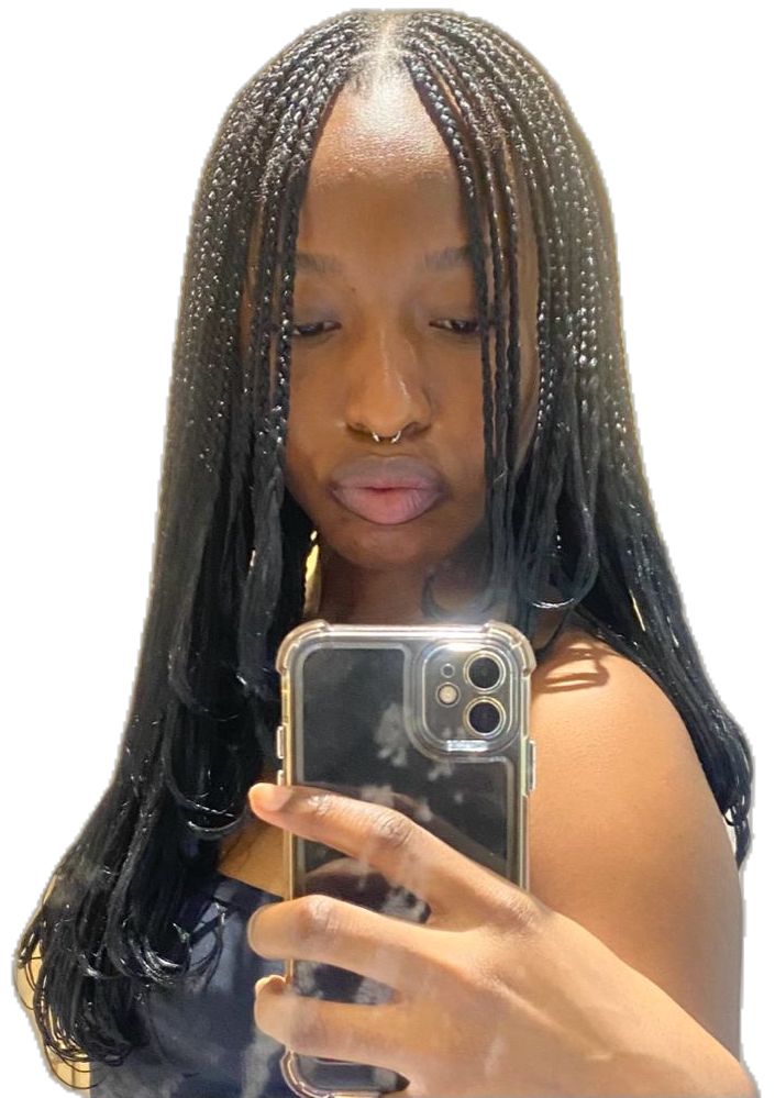 Layered Micro Braids Y2k, Medium Layered Braids, Layered Feathered Braids, Wolf Cut Braids Black Women, Braids Layers, Wolfcut Braids, Wolf Cut Braids, Feathered Braids, Feather Braids