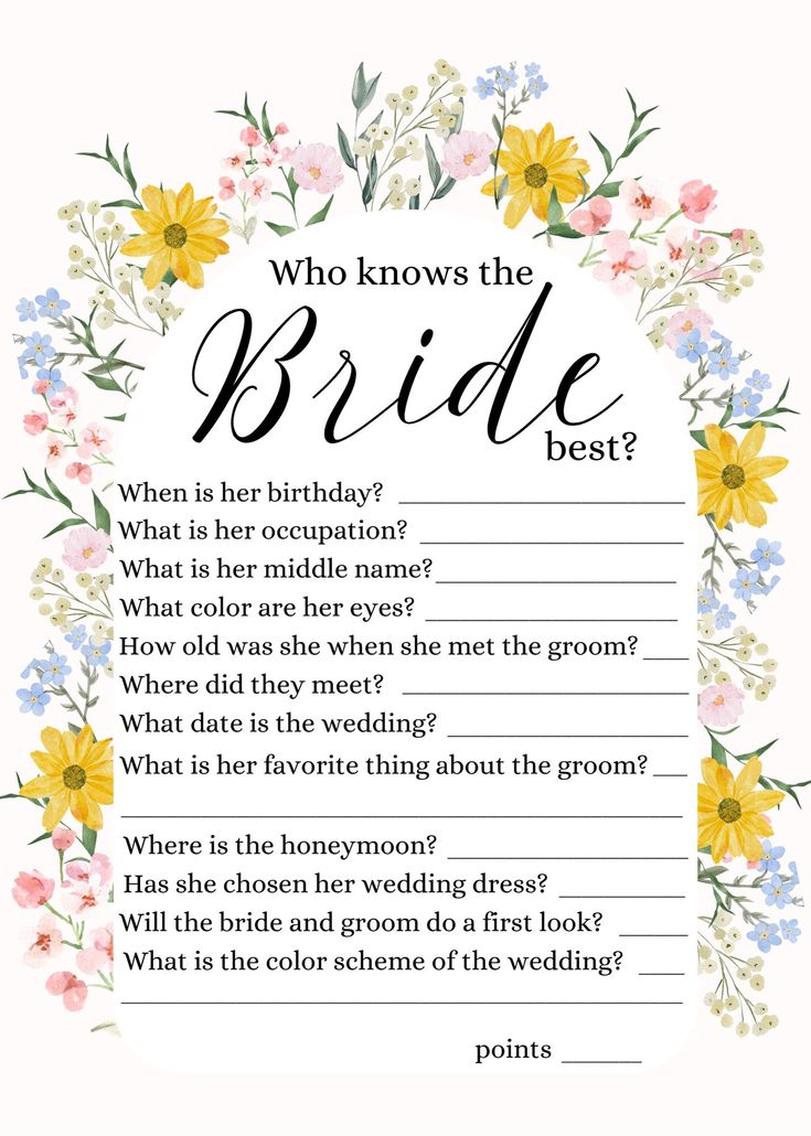 a wedding game with flowers and the words who knows the bride?