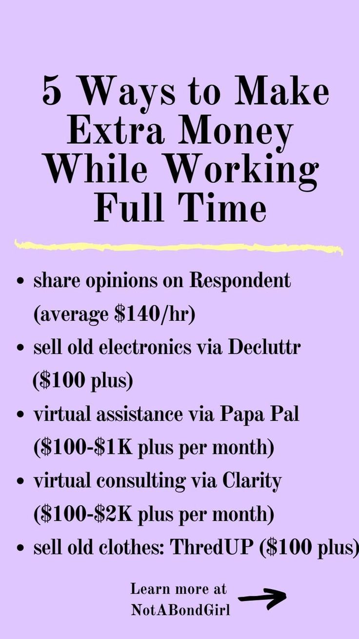 a purple poster with the words 5 ways to make extra money while working full time