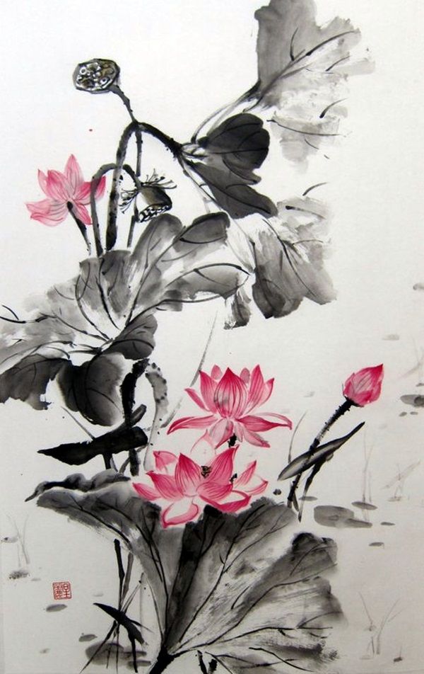 40 Peaceful Lotus Flower Painting Ideas Lotus Flower Painting, Japanese Ink Painting, Lotus Painting, Japanese Watercolor, Lotus Art, Tinta China, Chinese Ink, Desenho Tattoo, 수채화 그림