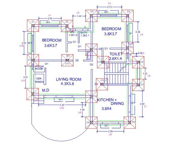 the floor plan for a two story house with three bedroom and an attached bathroom area