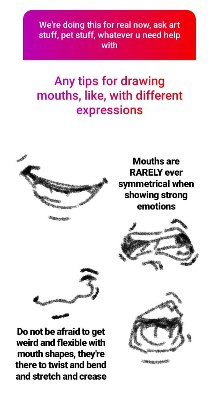 the instructions for how to draw eyes and mouths with different expressions, including an expression