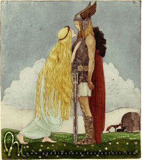 an image of a man and woman standing next to each other in front of the sky