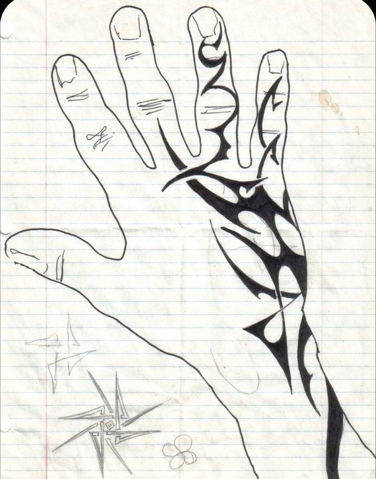 a drawing of a hand holding something in it's palm and writing on lined paper